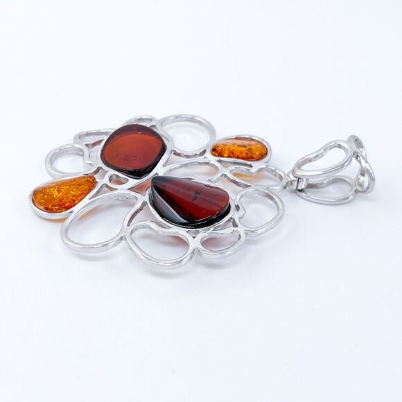 Vintage SML Sterling Silver 925 7cm Multi-Tone Amber Teardrop Pendant - Picture 3 of 7